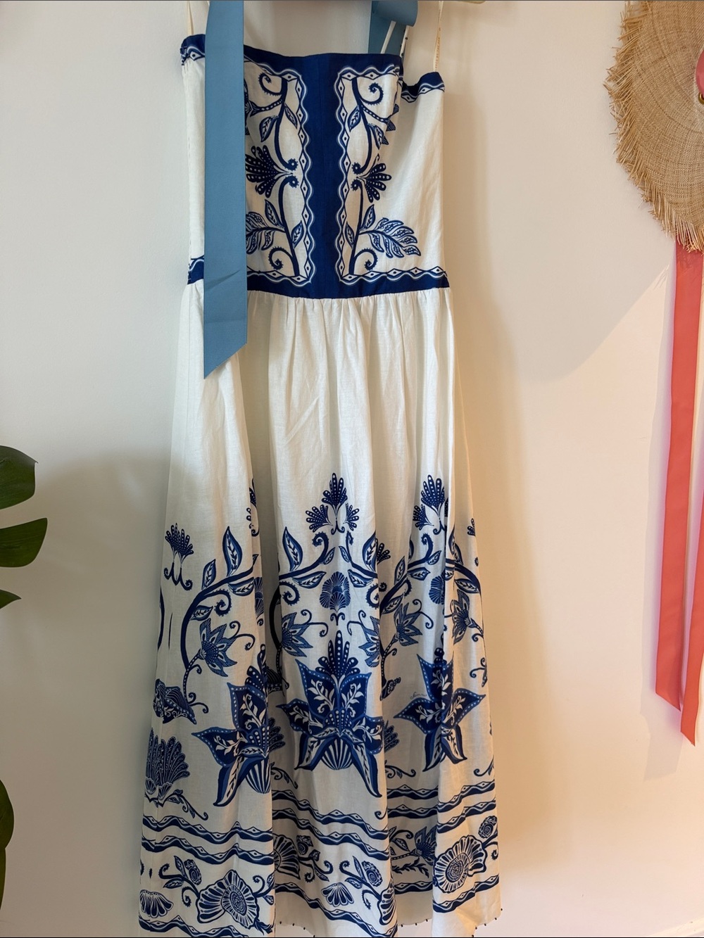 FARM Rio White Midi Dress with Blue Floral Embroidery - Picture 7 of 9